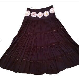 Haven Bleu Anthropologie Black Multi Layered Sequins Boho Maxi Skirt Size S  NWT